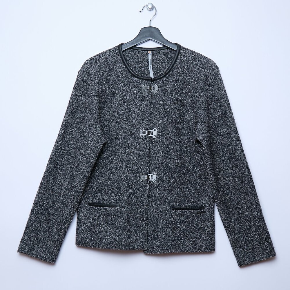 Cop. Copine Tok Wool Cotton Jacket metal hook closure black 40 M quiet luxury